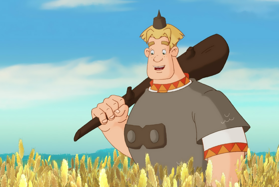 Алёша Попович идёт по полю с булавой