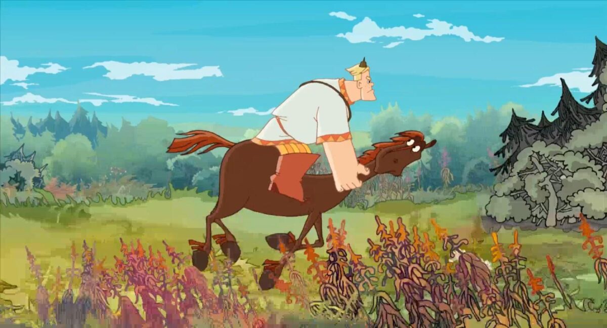 Алёша Попович скачет на коне